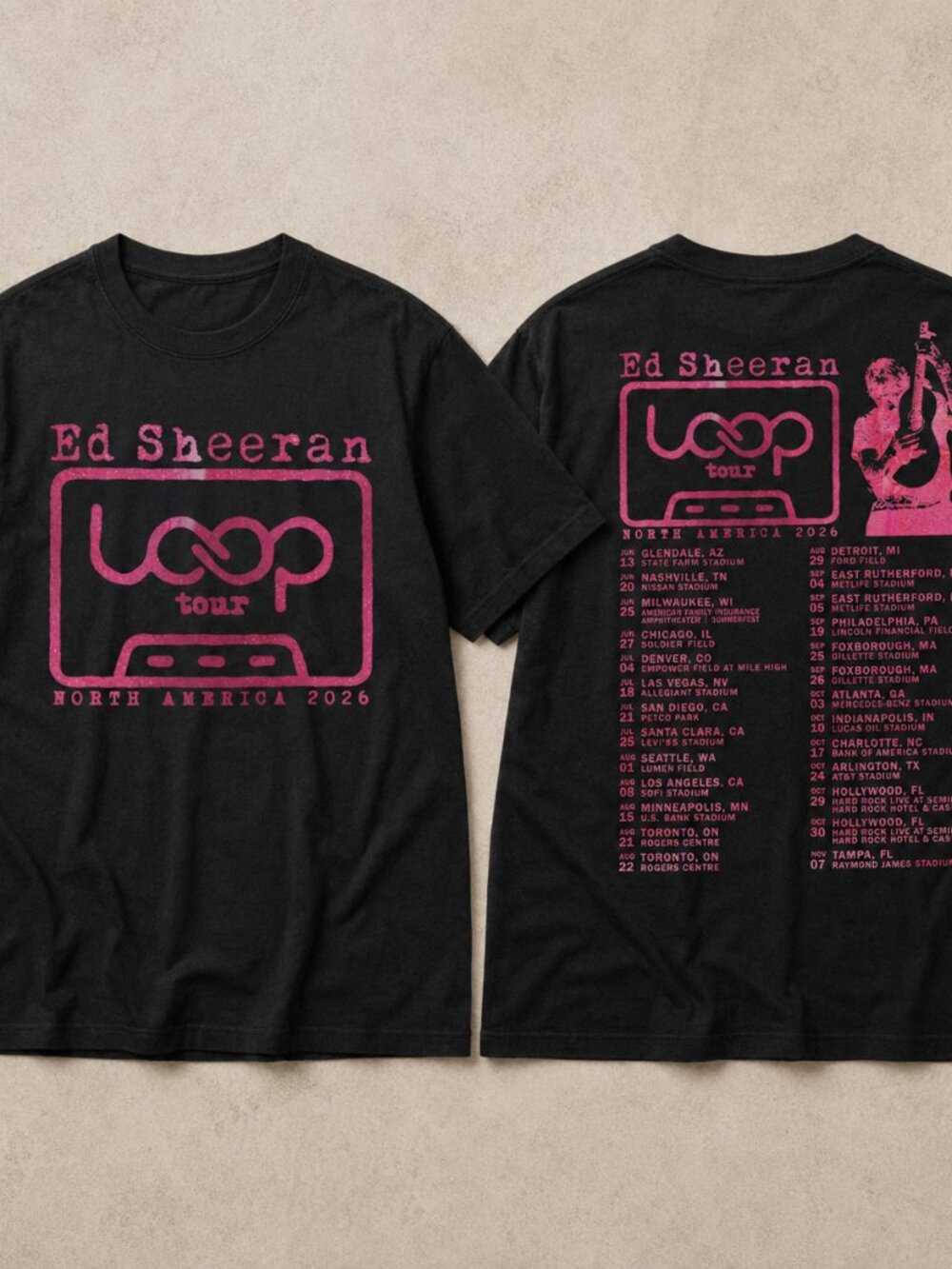 Ed Sheeran Loop Tour 2026 North America Double-Sided Black T-Shirt